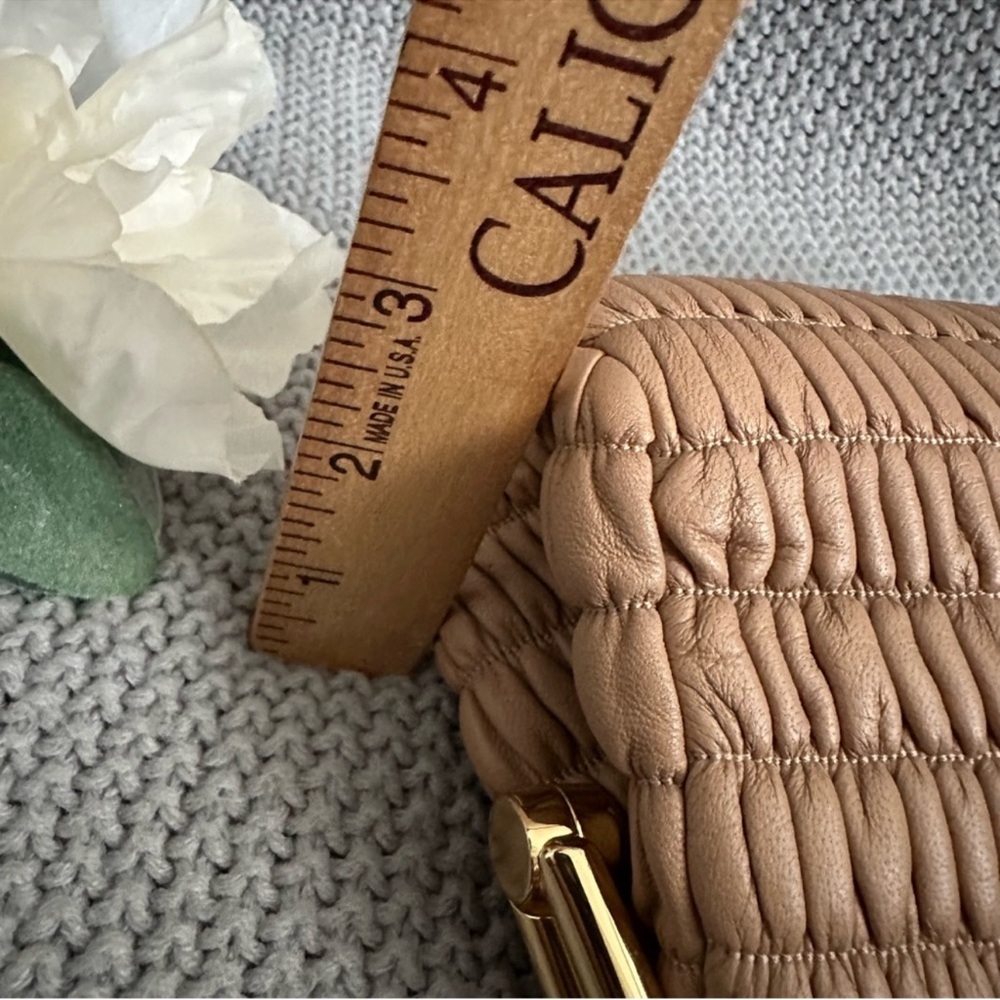 DeMellier Mini Seville Light Tan Clutch Purse Ruched Leather - Picture 14 of 16
